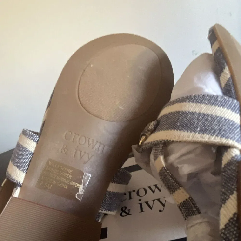 Crown & Ivy Women’s Striped Chain Ankle Strap Buckle Strappy Sandals 7.5M NWT